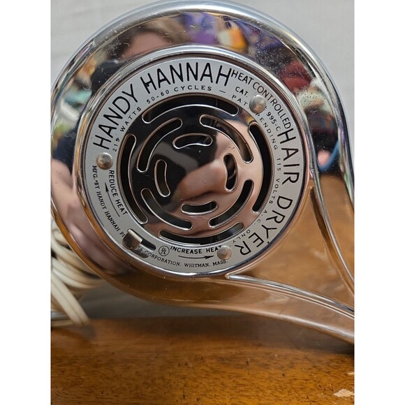 Handy Hannah Hair Dryer Chrome VTG 1950’s Wooden Handle 215 Watts Tested - Picture 2 of 6